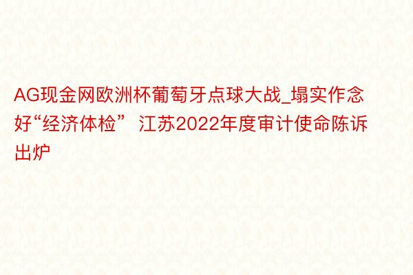 AG现金网欧洲杯葡萄牙点球大战_塌实作念好“经济体检”  江苏2022年度审计使命陈诉出炉